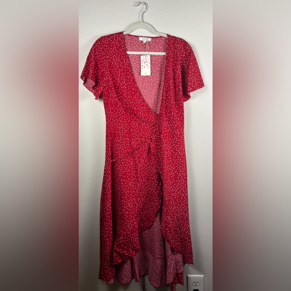 RIHOAS Red Asymmetrical Polka Dot Dress